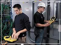 technicians using label printers